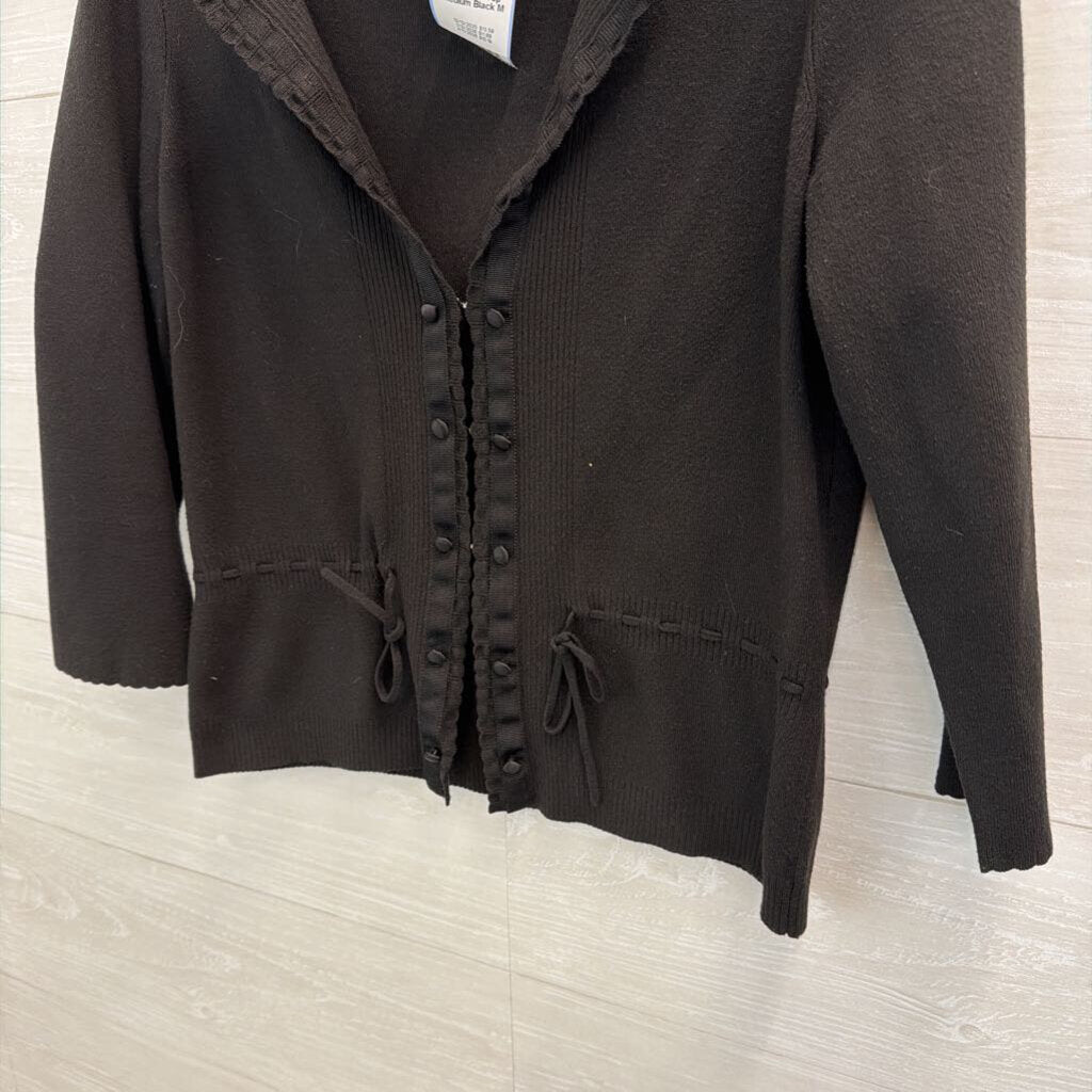 Loft Black Button Front Tie Waist Top Medium