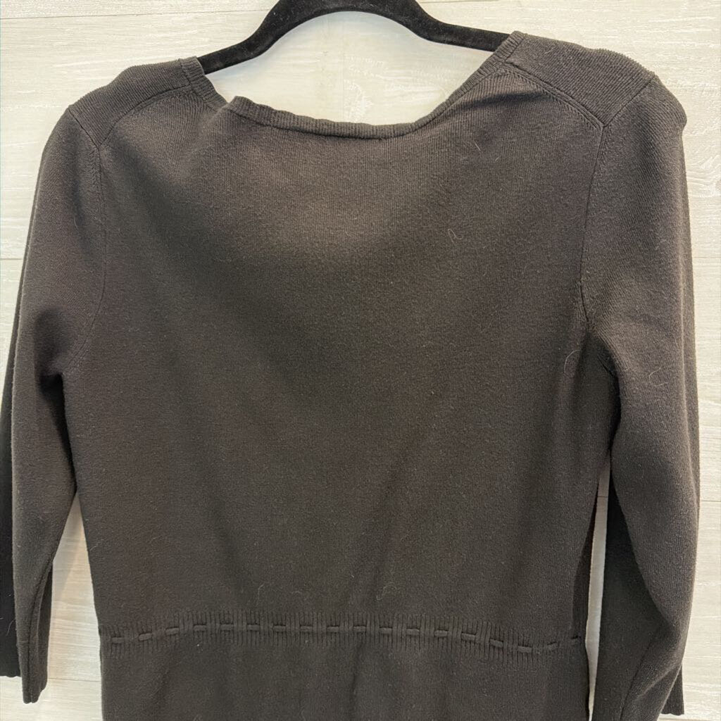 Loft Black Button Front Tie Waist Top Medium