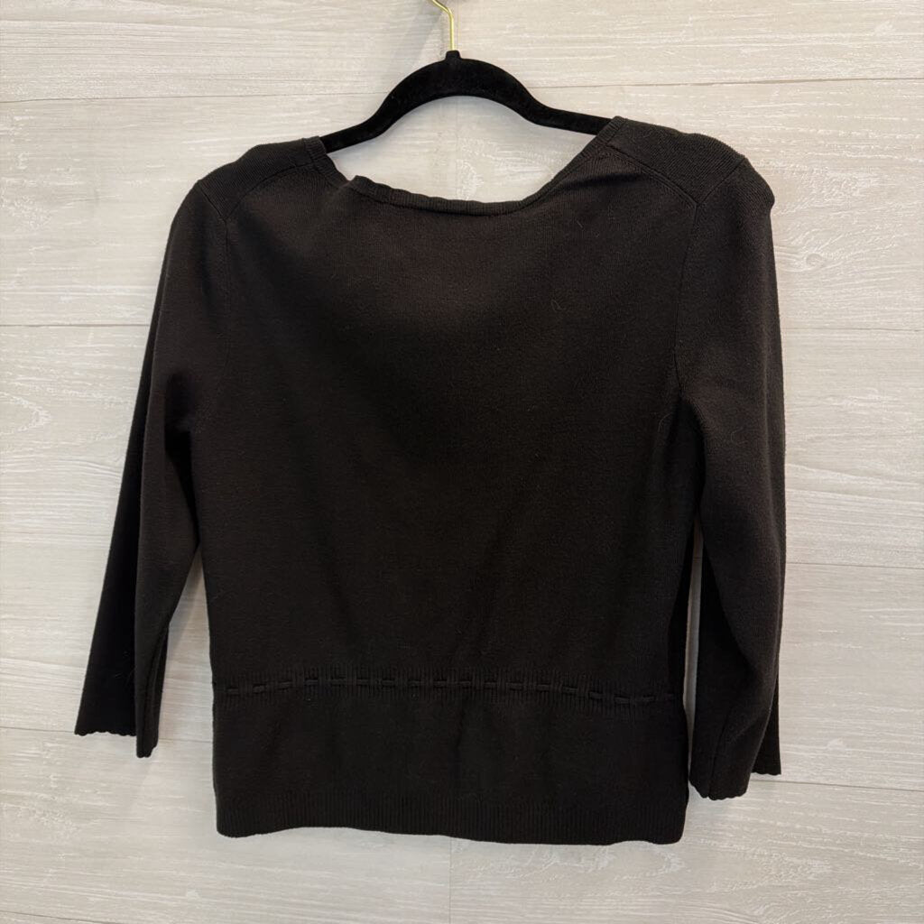 Loft Black Button Front Tie Waist Top Medium