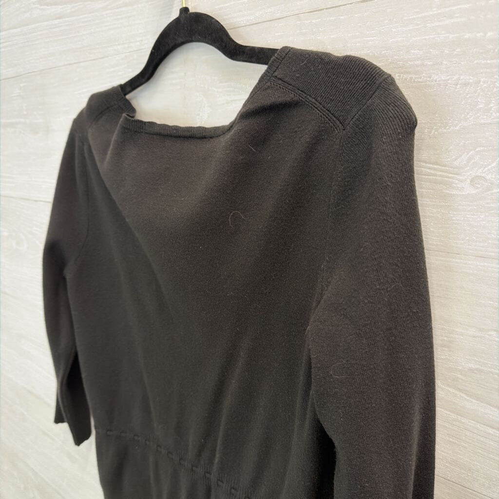 Loft Black Button Front Tie Waist Top Medium