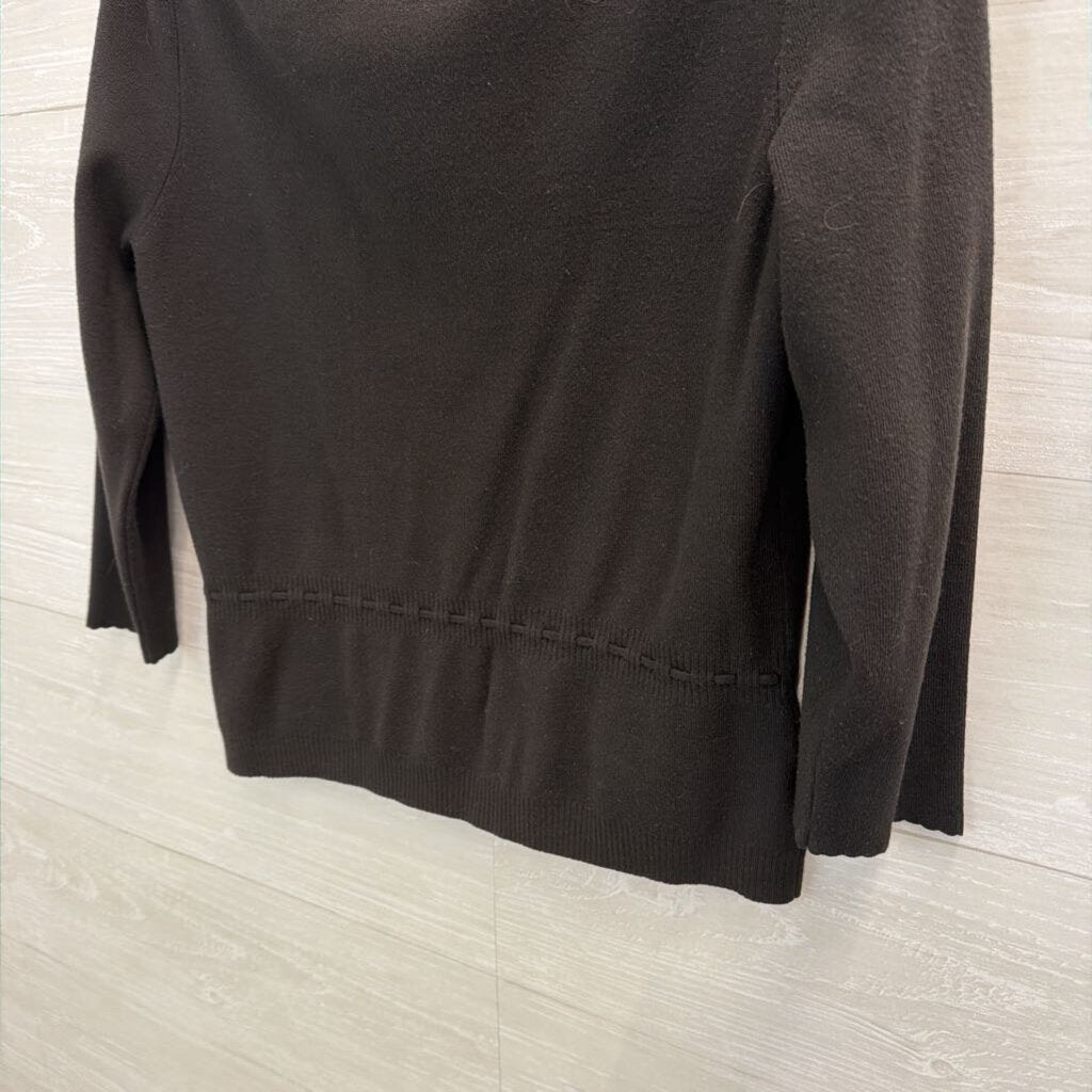 Loft Black Button Front Tie Waist Top Medium