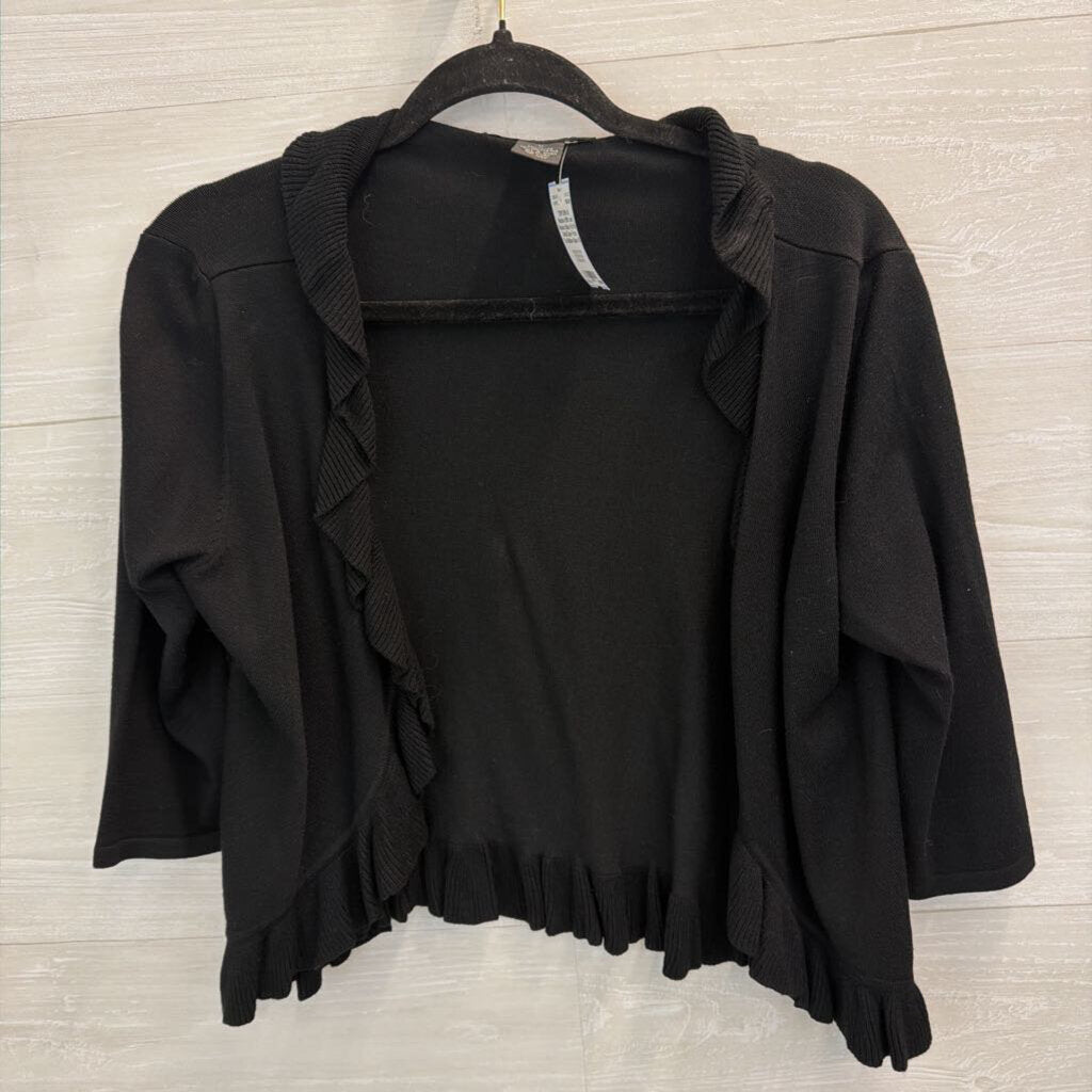 89th and Madison Black Ruffle Detail Open Front Top Medium