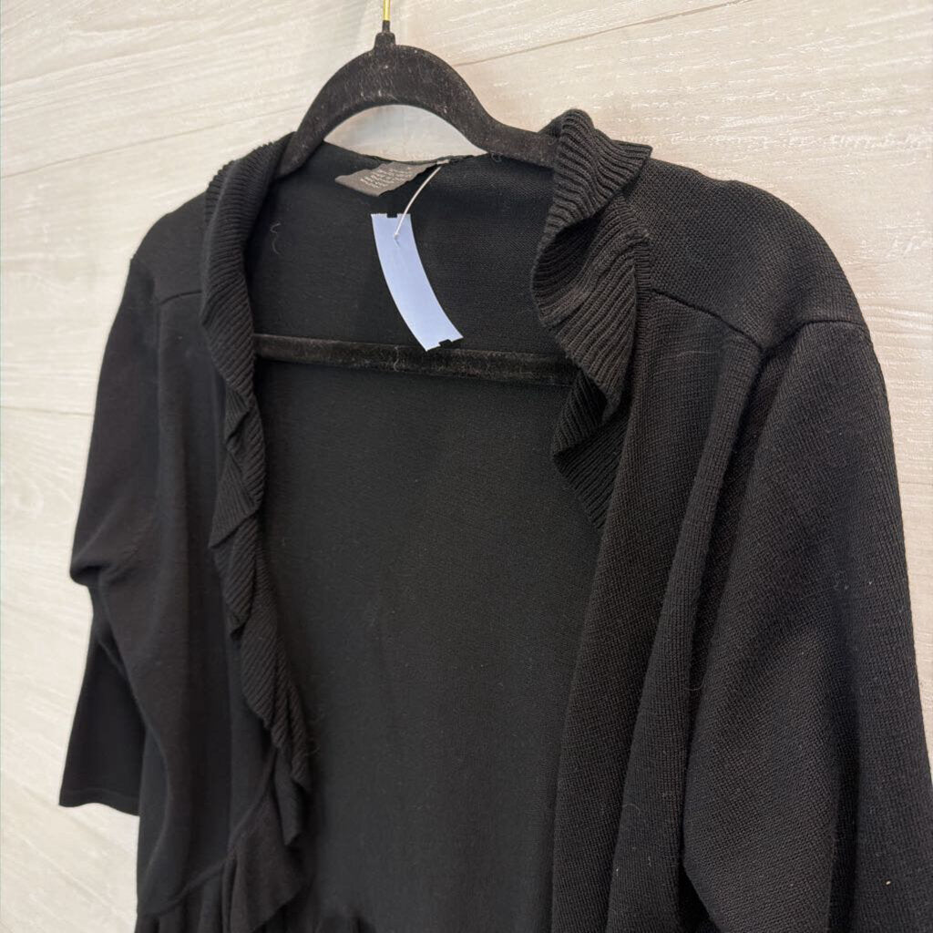 89th and Madison Black Ruffle Detail Open Front Top Medium