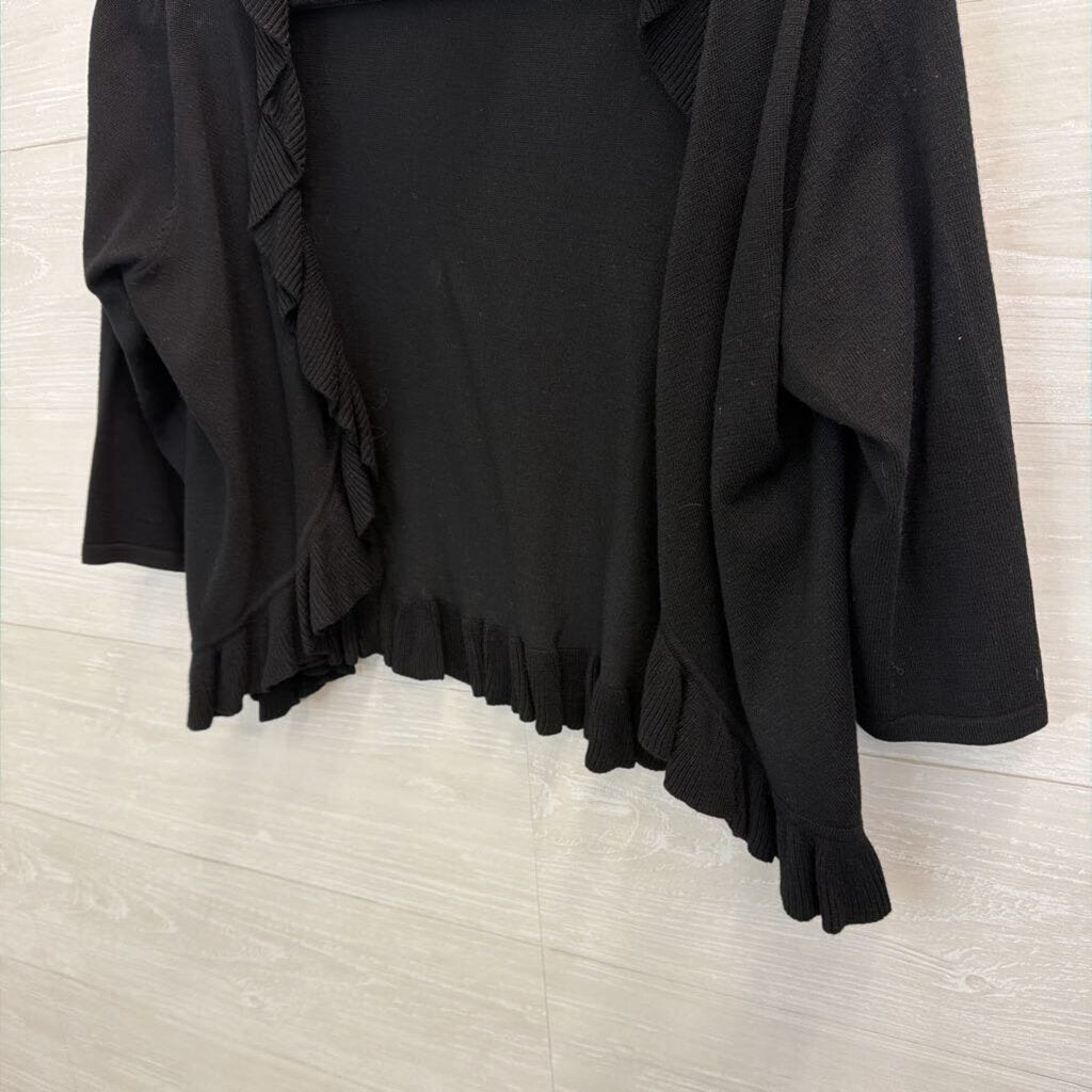89th and Madison Black Ruffle Detail Open Front Top Medium