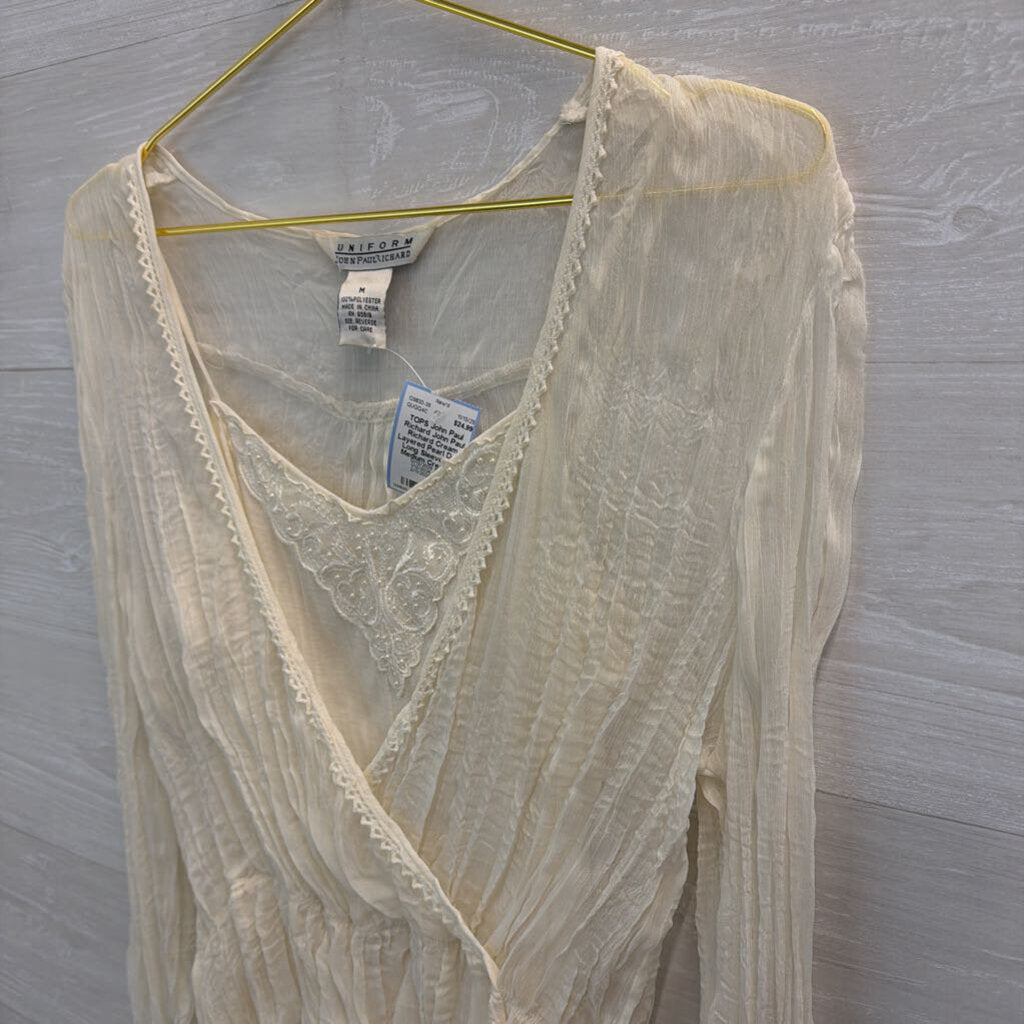 John Paul Richard Cream Layered Pearl Detail Long Sleeve Top Medium