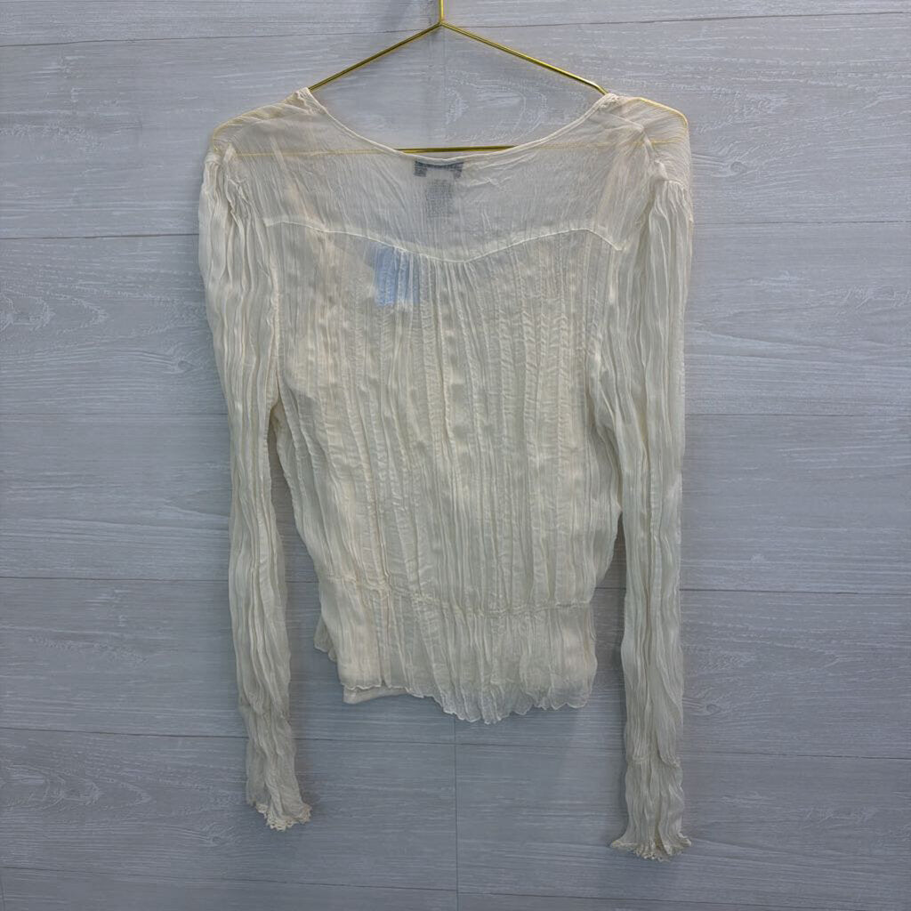 John Paul Richard Cream Layered Pearl Detail Long Sleeve Top Medium