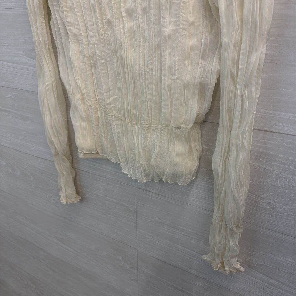 John Paul Richard Cream Layered Pearl Detail Long Sleeve Top Medium