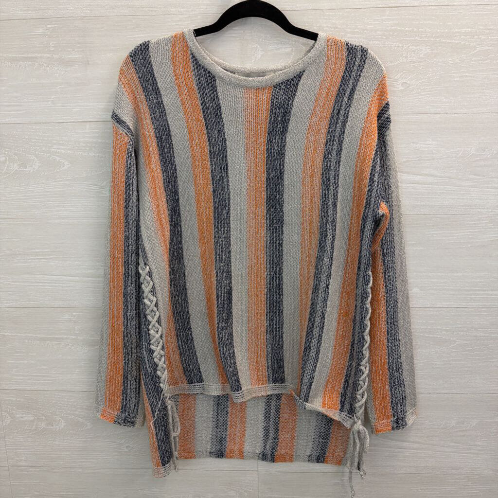 Paper Crane Blue/ Orange Striped Long Sleeve Knit Top Small