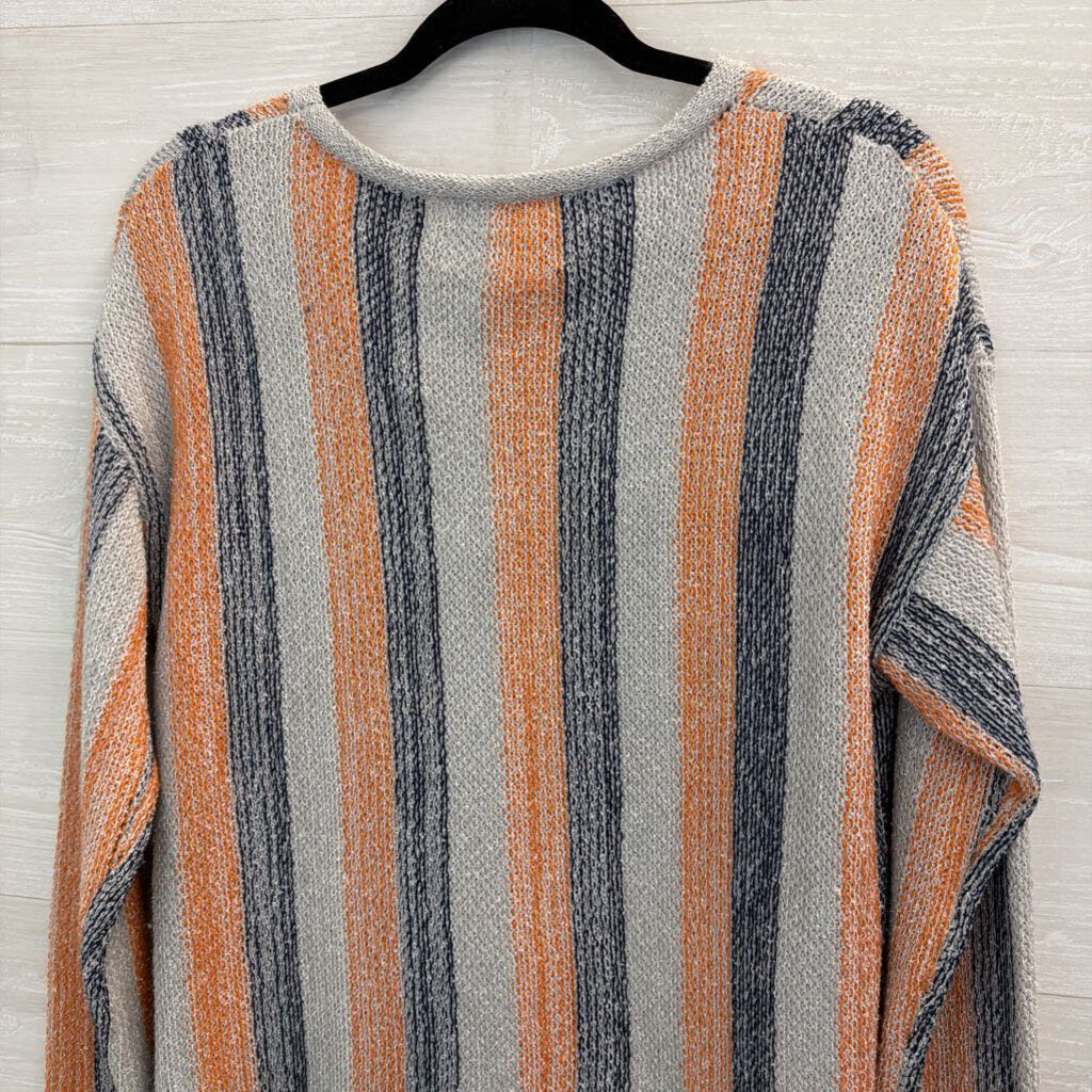 Paper Crane Blue/ Orange Striped Long Sleeve Knit Top Small