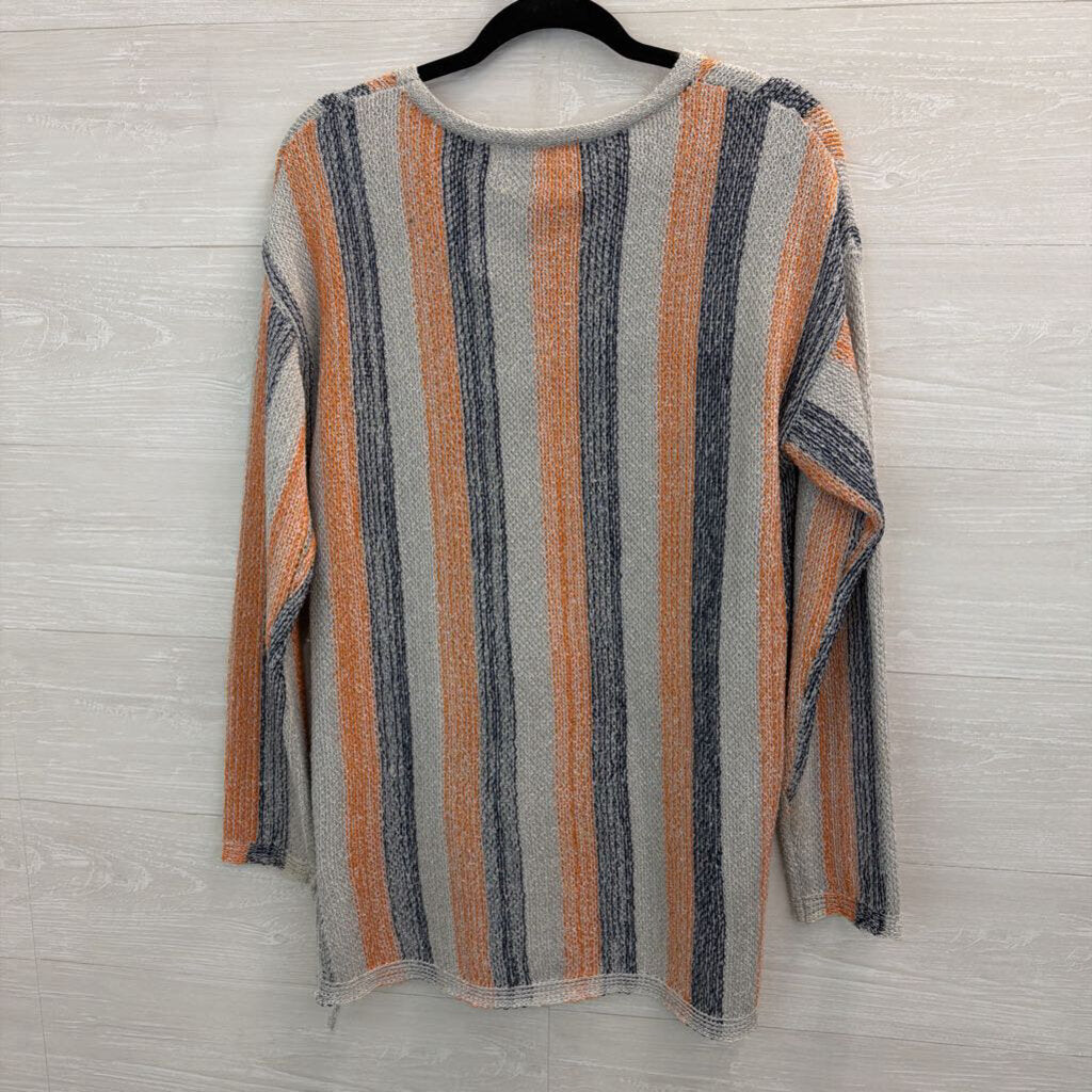 Paper Crane Blue/ Orange Striped Long Sleeve Knit Top Small