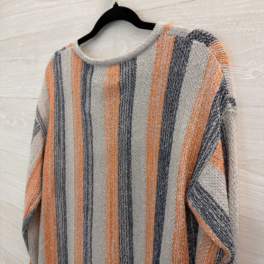 Paper Crane Blue/ Orange Striped Long Sleeve Knit Top Small