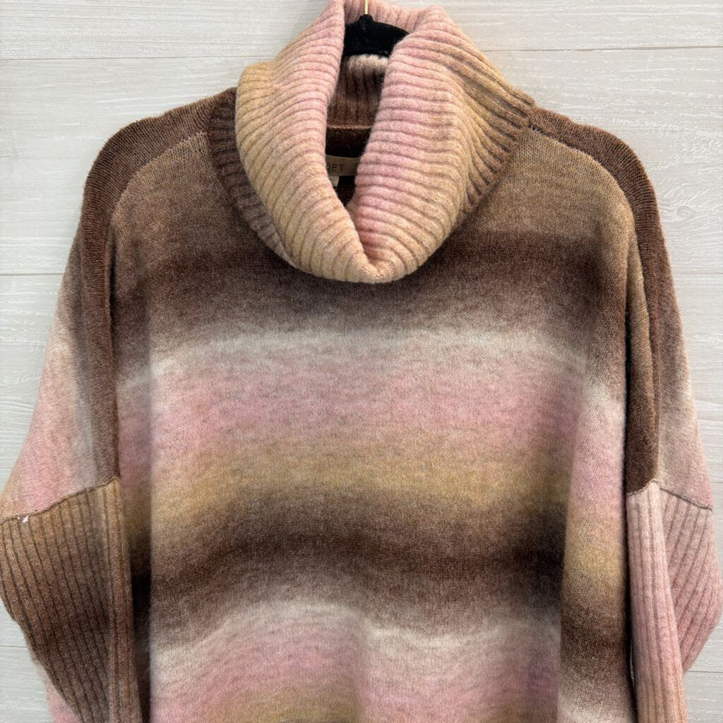 Loft Pink/ Brown Striped Knit Turtleneck Sweater Small