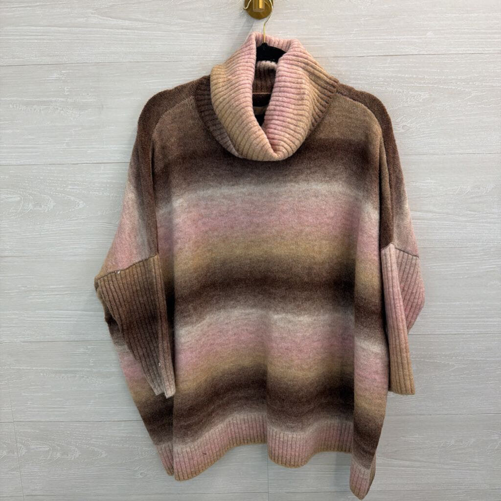 Loft Pink/ Brown Striped Knit Turtleneck Sweater Small