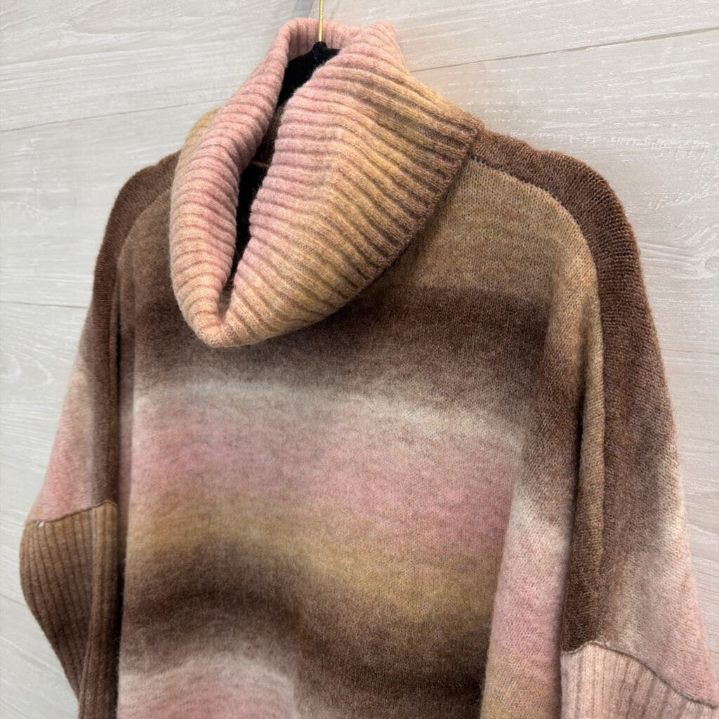 Loft Pink/ Brown Striped Knit Turtleneck Sweater Small
