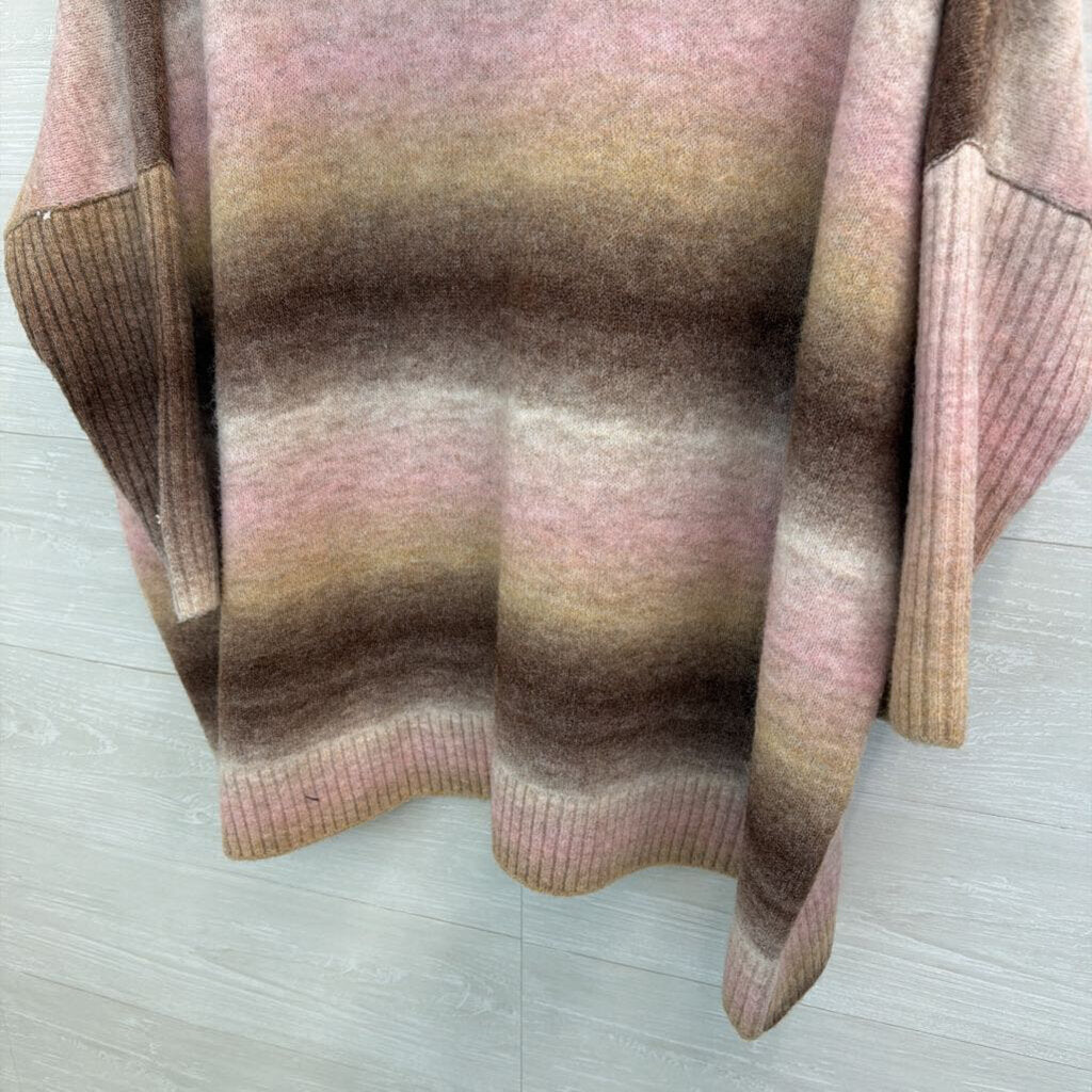 Loft Pink/ Brown Striped Knit Turtleneck Sweater Small