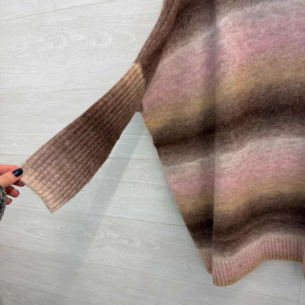 Loft Pink/ Brown Striped Knit Turtleneck Sweater Small