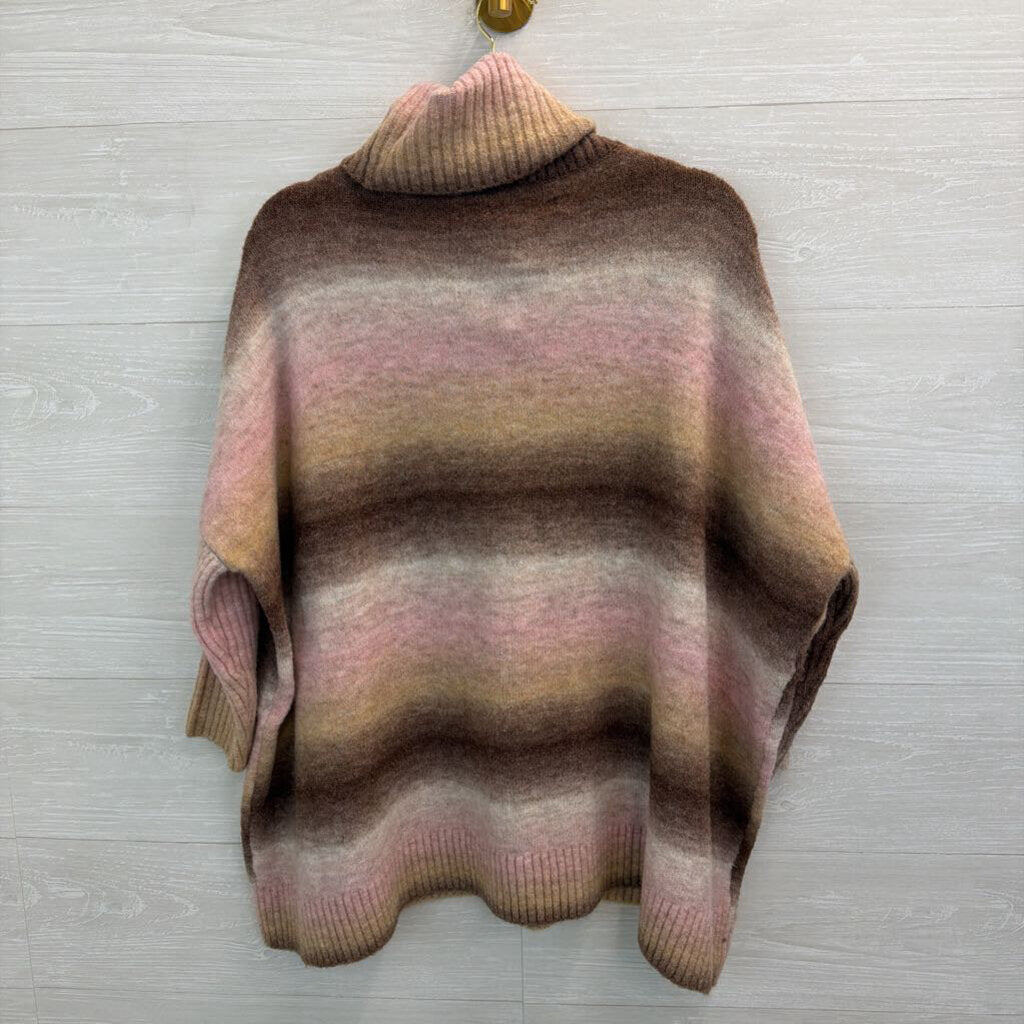 Loft Pink/ Brown Striped Knit Turtleneck Sweater Small