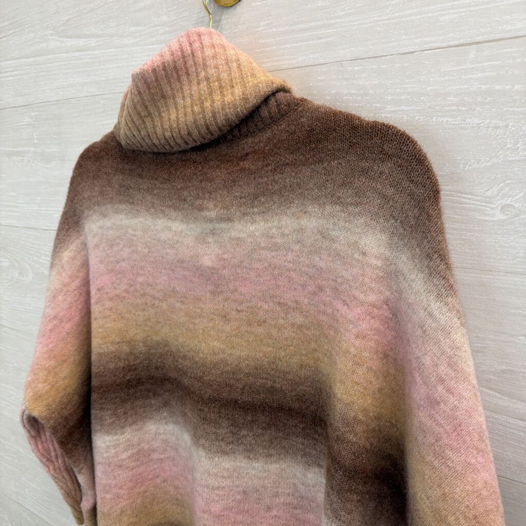 Loft Pink/ Brown Striped Knit Turtleneck Sweater Small