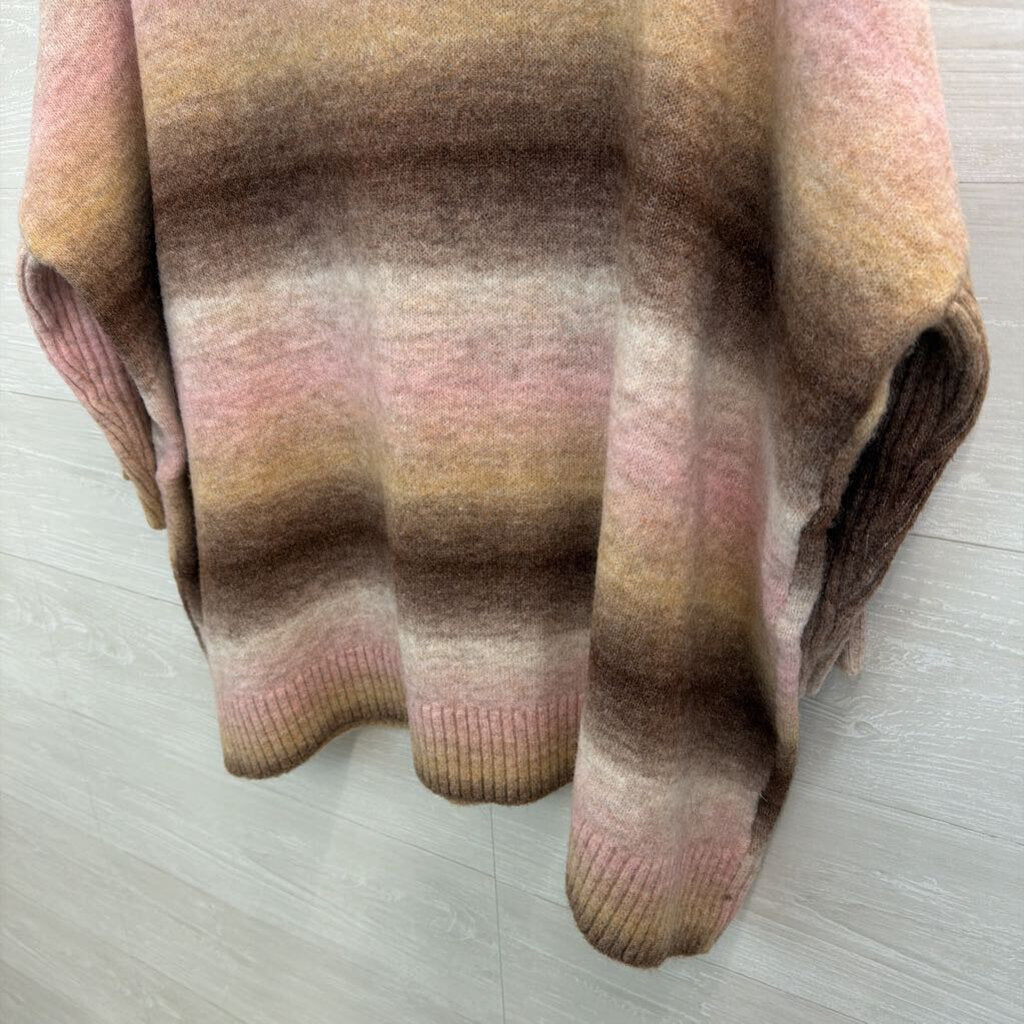 Loft Pink/ Brown Striped Knit Turtleneck Sweater Small