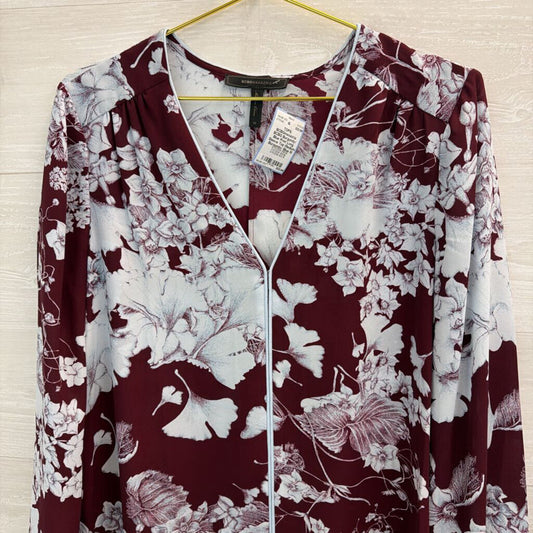 BCBG Burgundy/ Blue Print Long Sleeve Top Medium