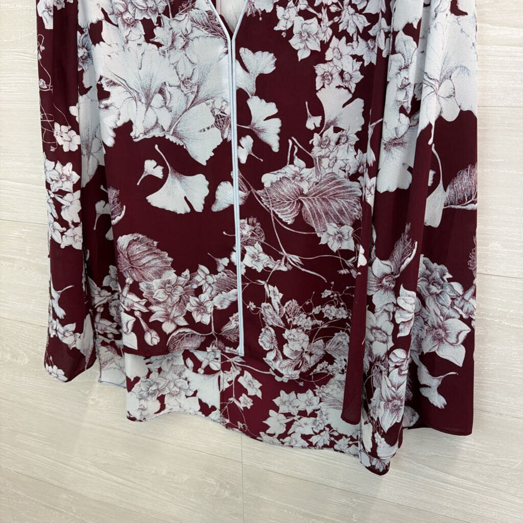 BCBG Burgundy/ Blue Print Long Sleeve Top Medium