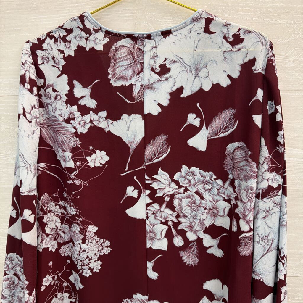 BCBG Burgundy/ Blue Print Long Sleeve Top Medium