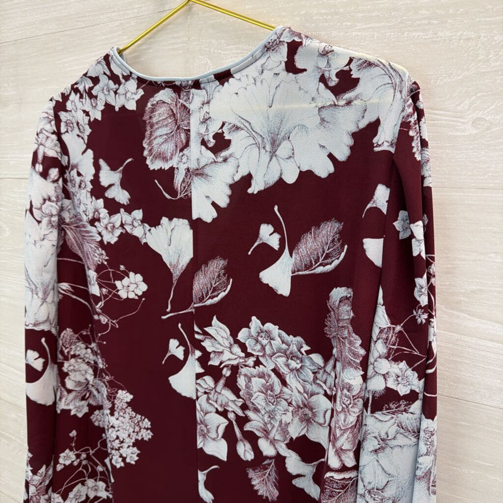 BCBG Burgundy/ Blue Print Long Sleeve Top Medium