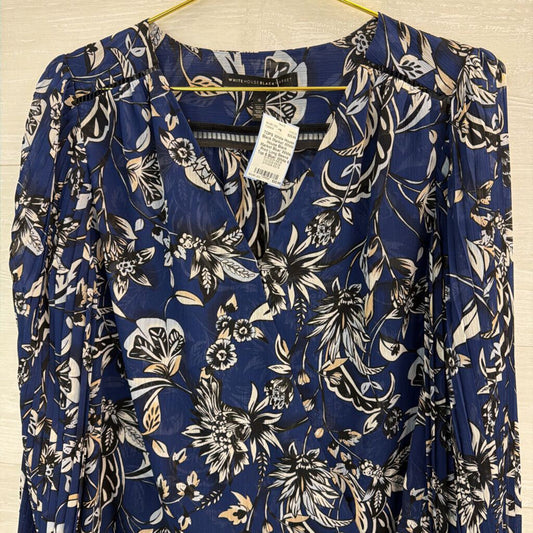 White House Black Market Blue/ White Print Long Sleeve Top 6