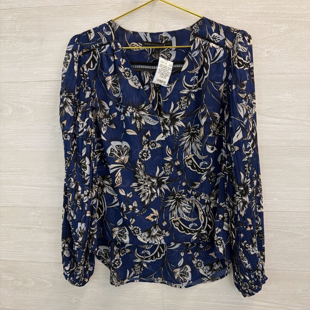 White House Black Market Blue/ White Print Long Sleeve Top 6