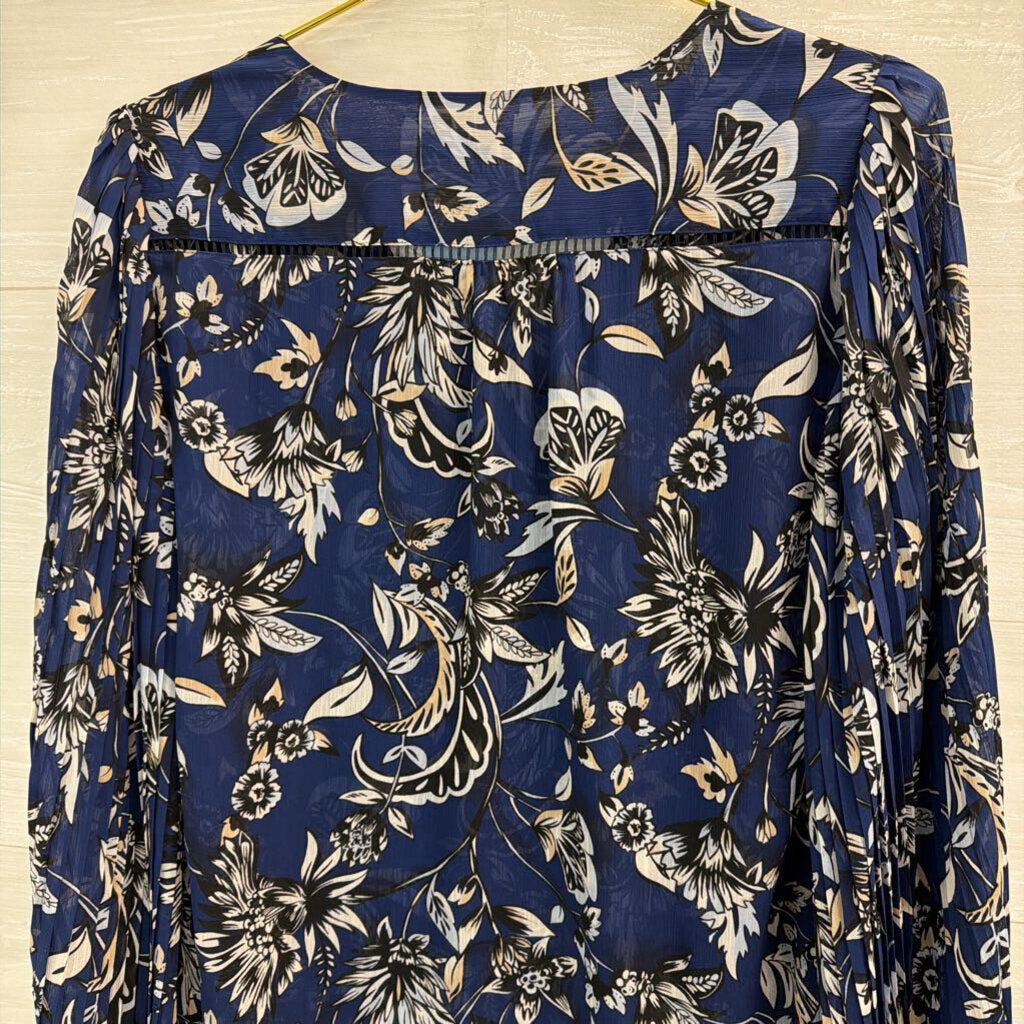 White House Black Market Blue/ White Print Long Sleeve Top 6