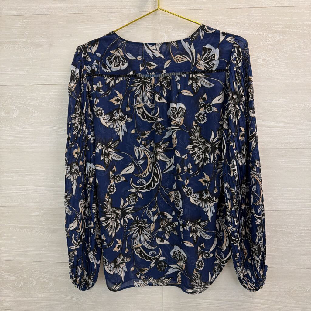 White House Black Market Blue/ White Print Long Sleeve Top 6