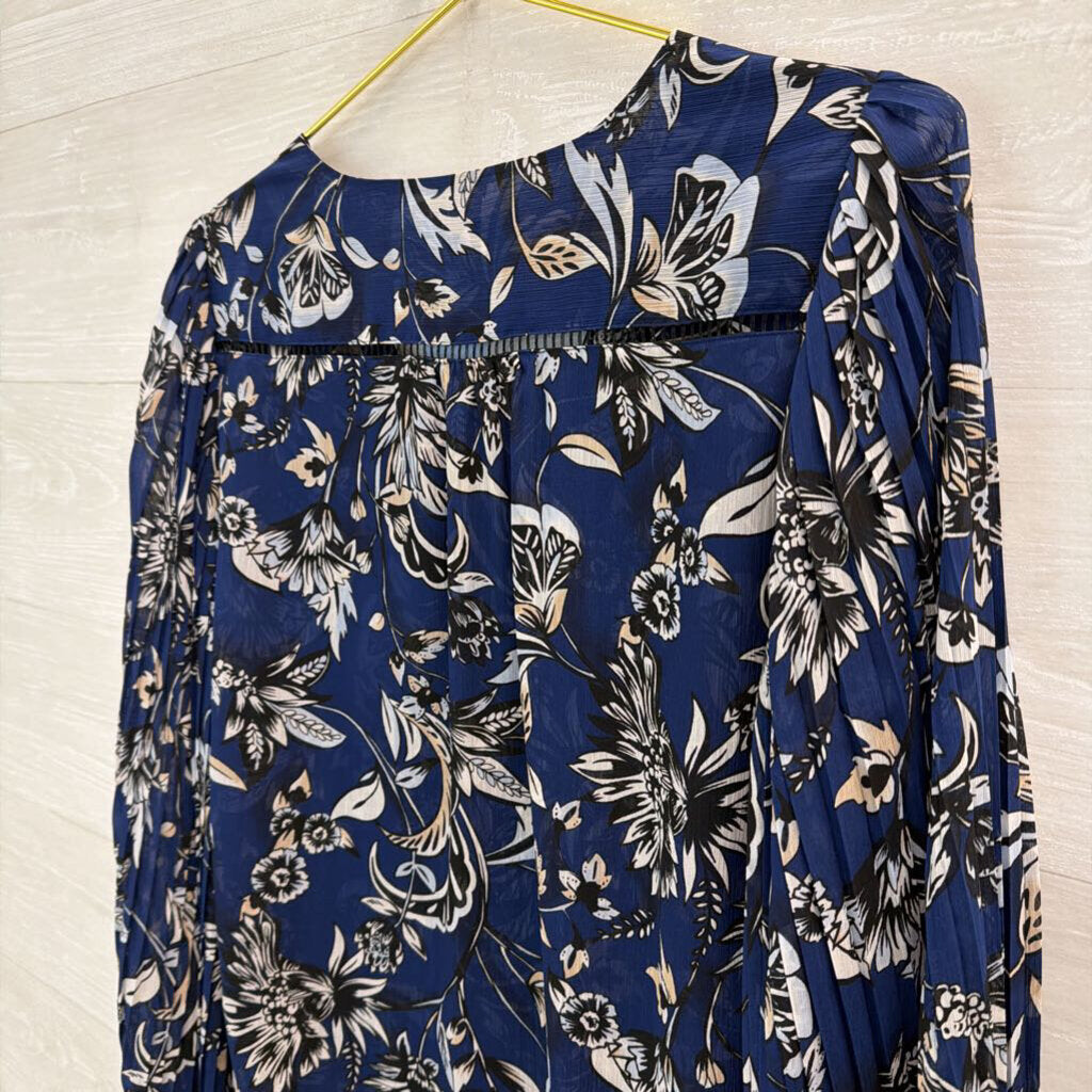 White House Black Market Blue/ White Print Long Sleeve Top 6