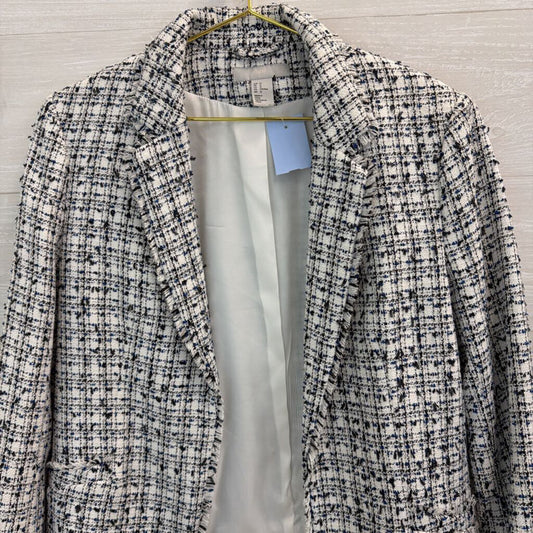 H&M Black/ White Tweed Cropped Open Front Jacket 12