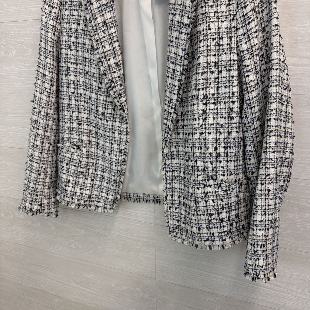 H&M Black/ White Tweed Cropped Open Front Jacket 12