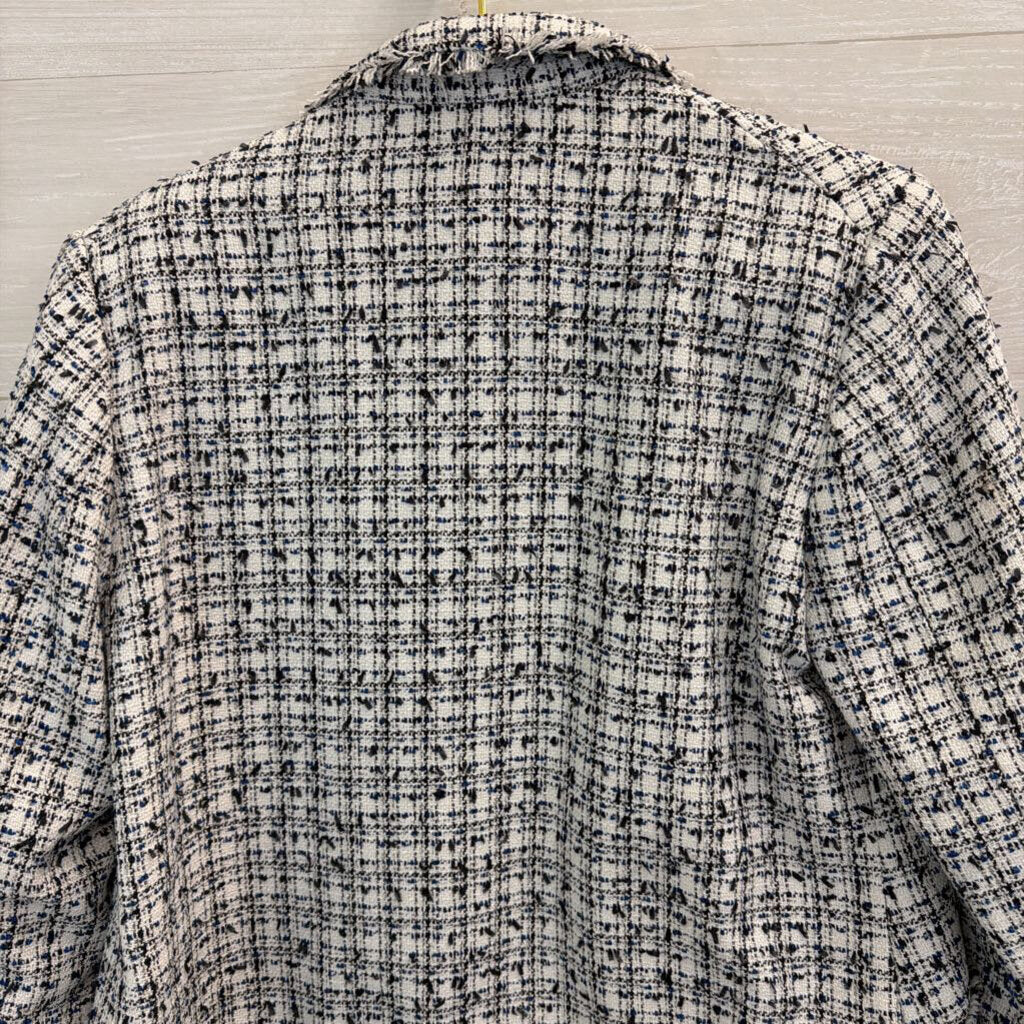 H&M Black/ White Tweed Cropped Open Front Jacket 12