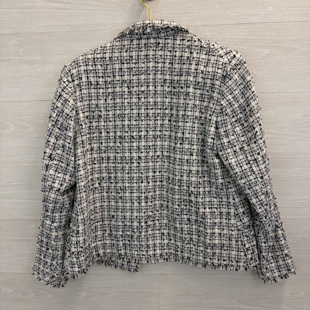 H&M Black/ White Tweed Cropped Open Front Jacket 12
