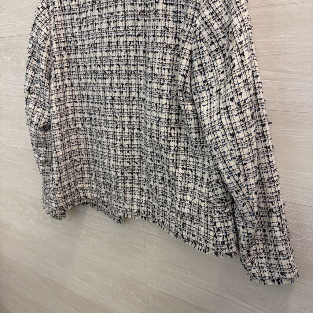 H&M Black/ White Tweed Cropped Open Front Jacket 12