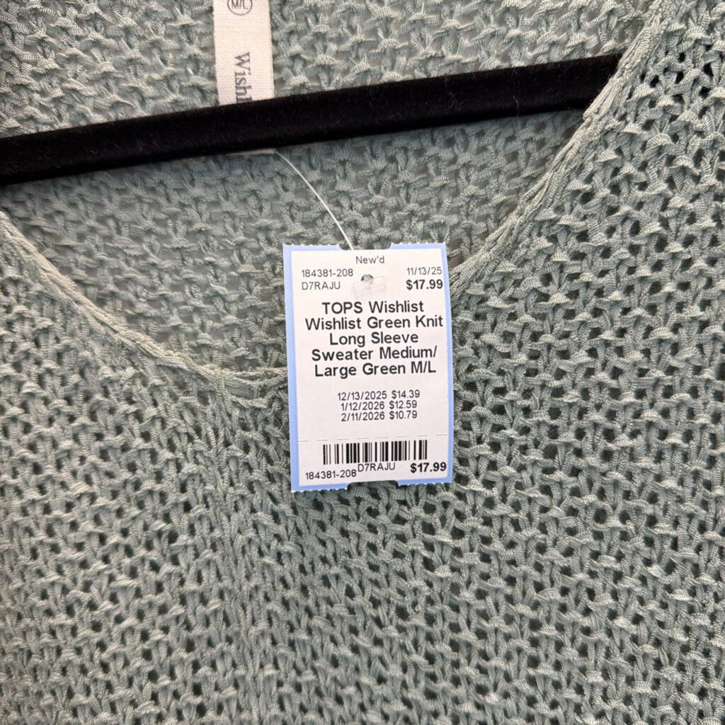 Wishlist Green Knit Long Sleeve Sweater Medium/ Large