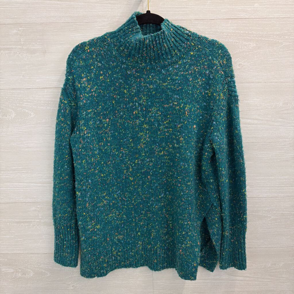 Loft Green/ Multi Knit Turtleneck Sweater Small