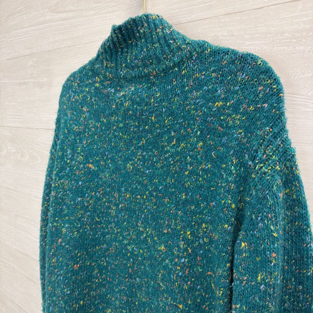 Loft Green/ Multi Knit Turtleneck Sweater Small