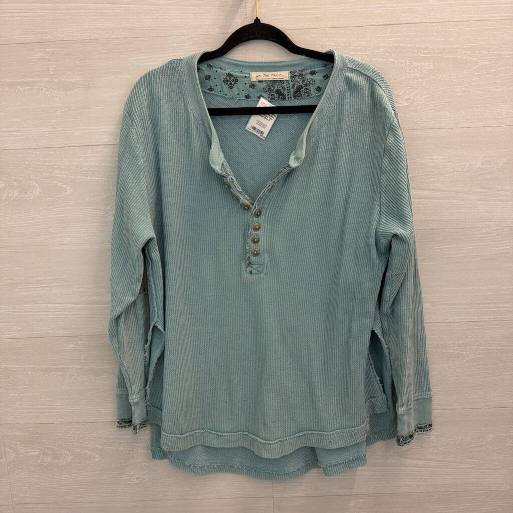We The Free Blue Knit Henley Top Small