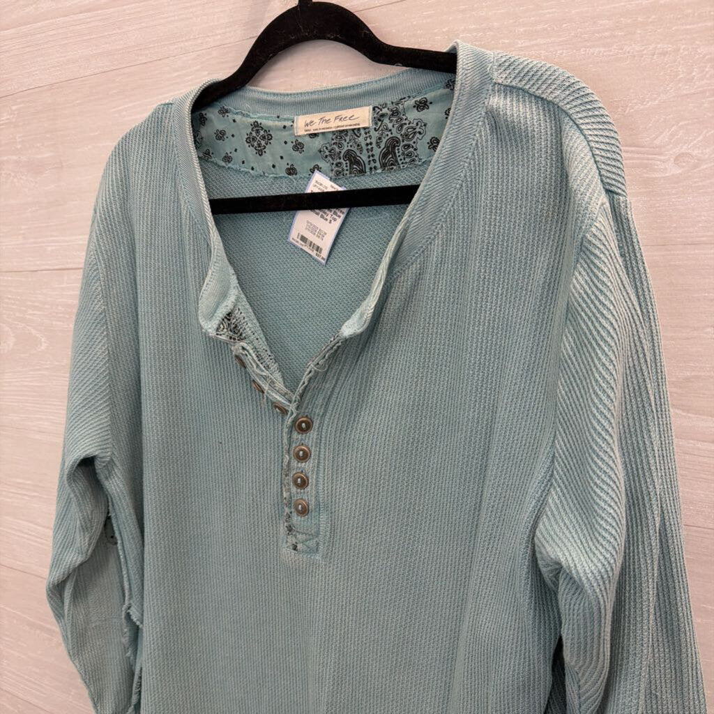 We The Free Blue Knit Henley Top Small