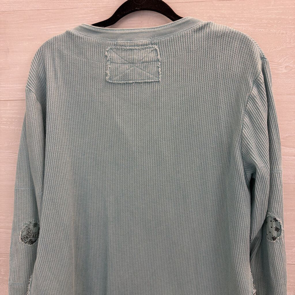 We The Free Blue Knit Henley Top Small
