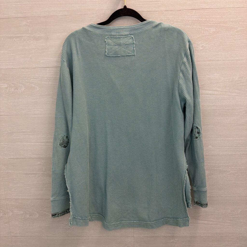 We The Free Blue Knit Henley Top Small