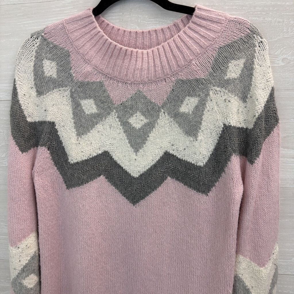 Loft Pink/ Grey Print Mock Neck Sweater Medium