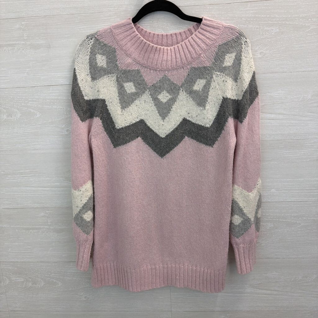 Loft Pink/ Grey Print Mock Neck Sweater Medium