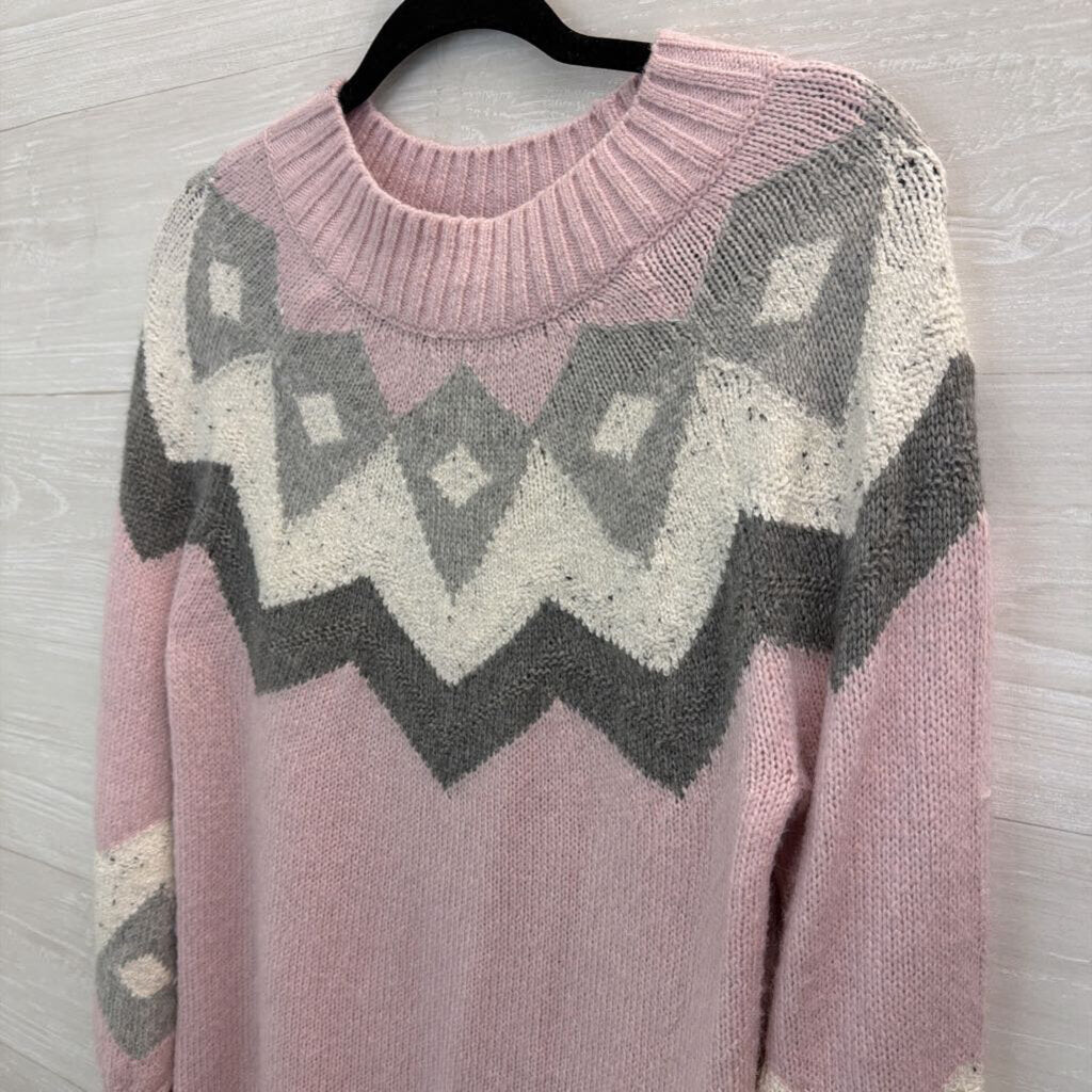 Loft Pink/ Grey Print Mock Neck Sweater Medium