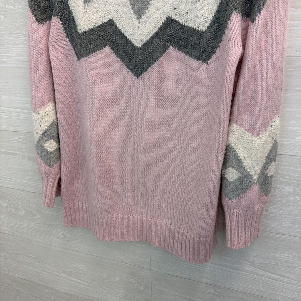 Loft Pink/ Grey Print Mock Neck Sweater Medium