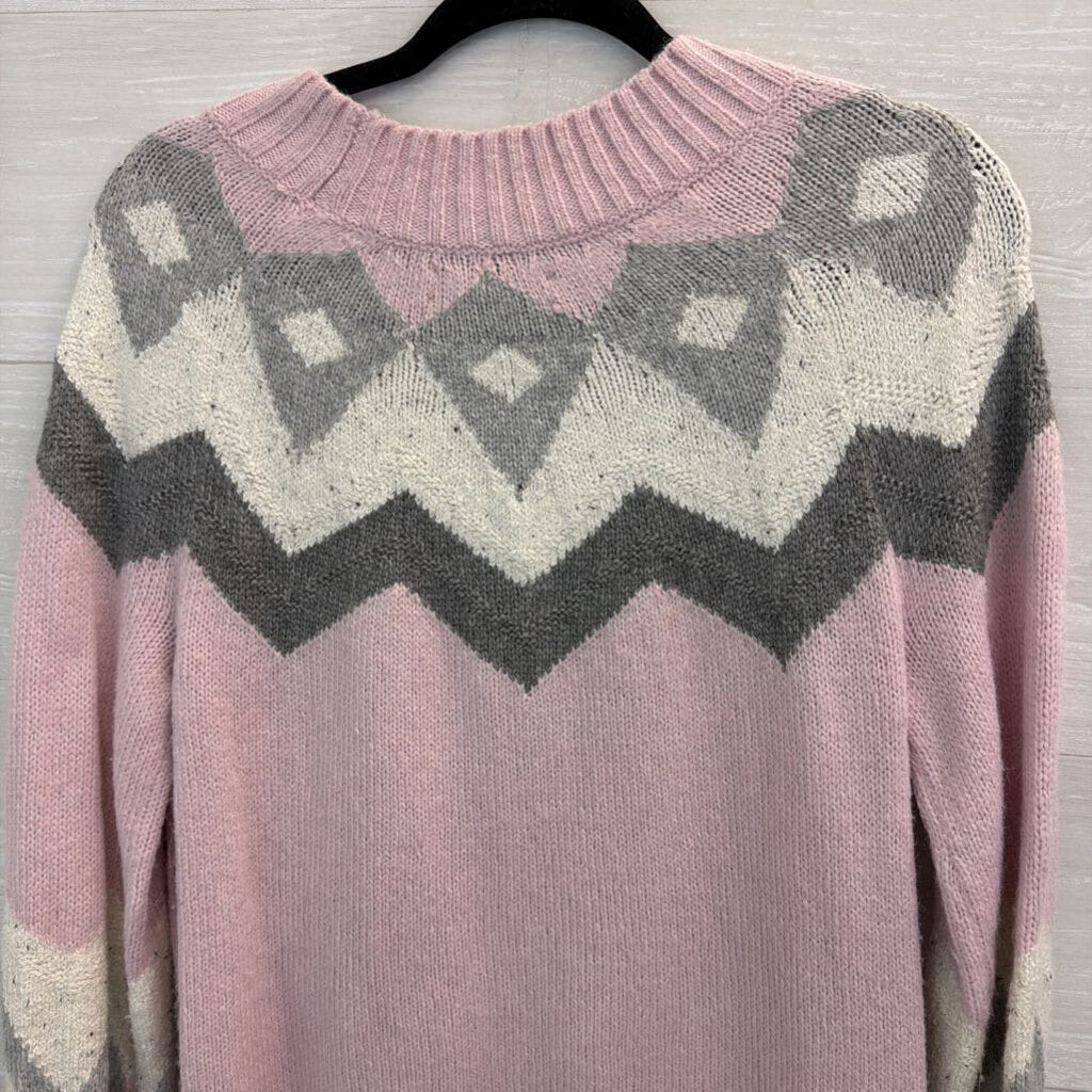 Loft Pink/ Grey Print Mock Neck Sweater Medium