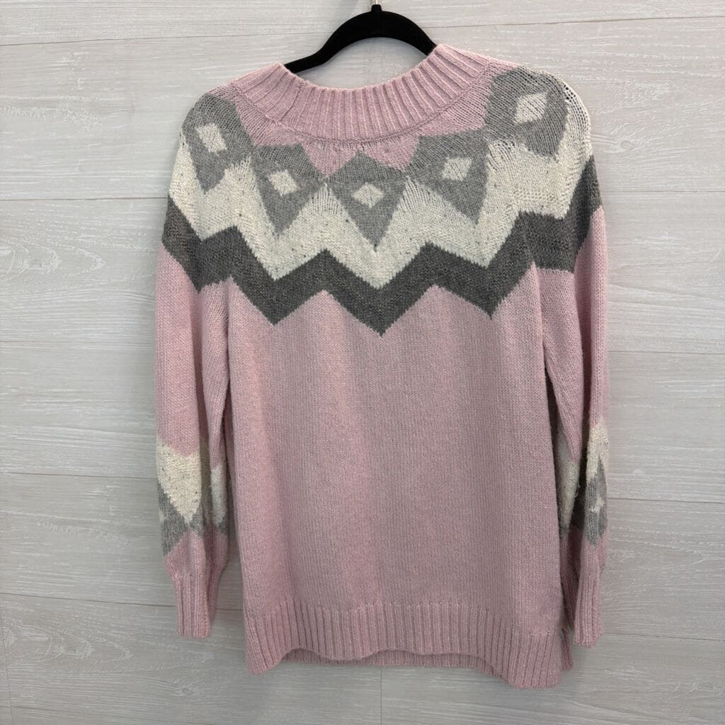 Loft Pink/ Grey Print Mock Neck Sweater Medium